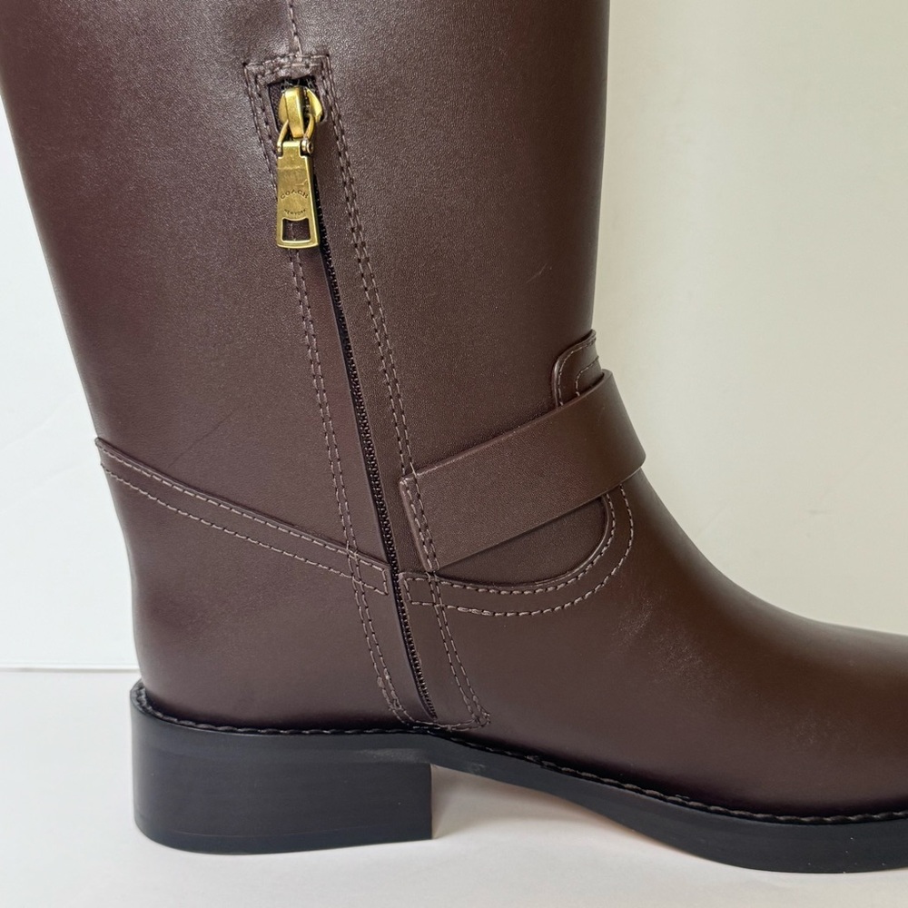 NEW Coach Brown Leather Tall Riding Boots Size 8 Knee High Buckle - Picture 5 of 16
